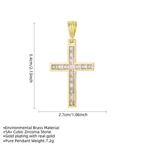 Specifiche dettagliate per pendente a croce in ottone dorato con zirconi cubici 5A+