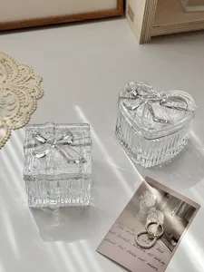 Transparente Glas Aufbewahrungsbox mit Schleifendeckel, Kristall Schmuckdose für Geschenke.