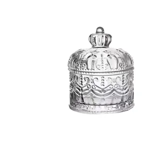 Bonbonnière en verre transparent avec couvercle couronne, pot de rangement vintage.