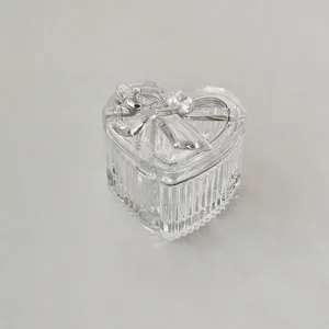 Französische Vintage Klare Mattglas Schmuckschatulle Mit Schleifendeckel Herz Quadrat Rund Dekorative Kristall Aufbewahrungsbox Für Hochzeitsgeschenk