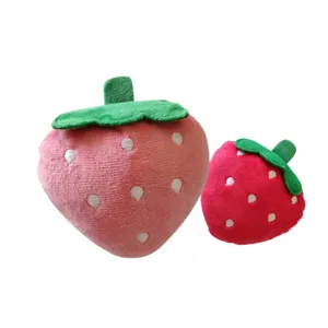 Cute plush strawberry pet toy, soft squeaky chew toy for dogs, adorable set of two items.
