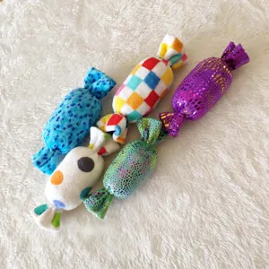 Cute plush candy dog chew toys set, squeaker interactive pet toys for puppies, multi-color.
