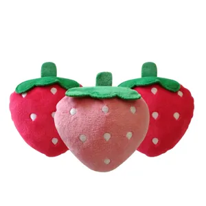 Cute pet plush strawberry toy for dogs, soft chew and teething toy with vibrant colors.