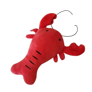 Simpatico giocattolo per cani in peluche di aragosta rossa, morbido gioco da masticare vista principale.