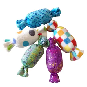 Cute plush candy dog chew toys set, interactive squeaky pet toys for puppy teething and playing.