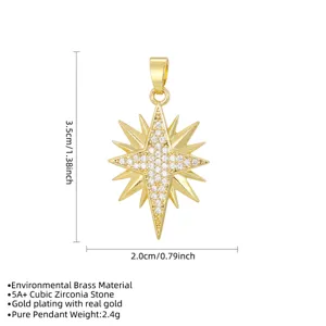 Ciondolo a Stella in Zirconia Accessorio per Collana in Rame Placcato Oro Charm Stella per Creazione Gioielli Fai-da-te Donna