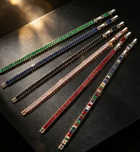Selection of colorful baguette-cut AAA cubic zirconia tennis bracelets for women's jewelry