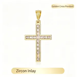 Lussuoso Ciondolo a Croce in Rame e Zirconia Catena a O in Acciaio Inossidabile Oro Argento Accessorio Religioso Unisex