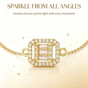 Elegante pendente rettangolare placcato oro con zirconi per creazione gioielli DIY