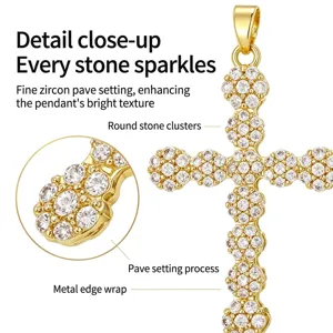 Sparkling gold cross pendant necklace featuring brilliant zirconia pavé setting
