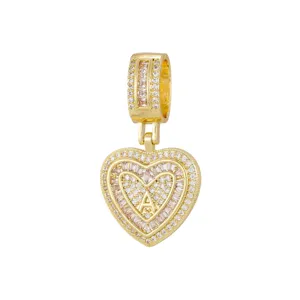 Pendentif en forme de cœur plaqué or avec initiale A ornée de zircons brillants