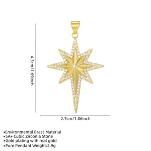Detailed view of gold-plated star pendant with cubic zirconia stones and measurements