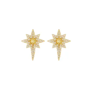 Elegant gold north star stud earrings featuring micro-pave cubic zirconia stones for women