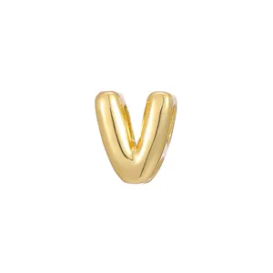 Polished gold bubble letter V charm pendant for DIY necklace and jewelry making