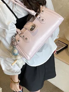 Vintage-Umhängetasche in Rosa mit Schloss und weißem Bärenanhänger für Damen schick