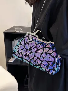 Elegant colorful sequin geometric evening bag with silver chain strap