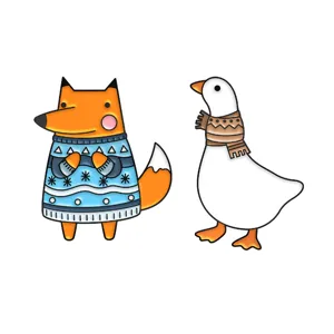 Nordic Style Cartoon Fox Goose Animal Enamel Brooch Pin Cute Alloy Drip Oil Lapel Pin For Backpack Clothing Decor Gift