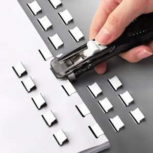 Mini stapleless push clipper with refillable metal clam clips for paper binding