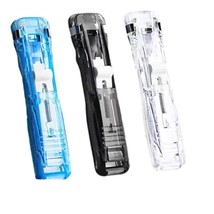 Set of 3 mini translucent clam clip dispensers in blue, black, and clear plastic colors.