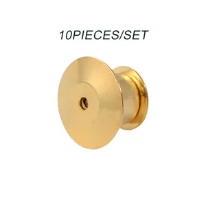 Professional 10-piece set of gold metal replacement pin back buckles for brooches and badges.