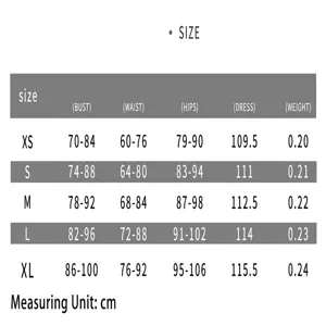 Size chart for women's sexy sleeveless slip dress, detailed bust, waist, hips, and length data.