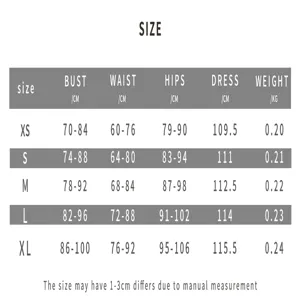 Size chart and measurement details for women summer sexy sleeveless slim fit dress.