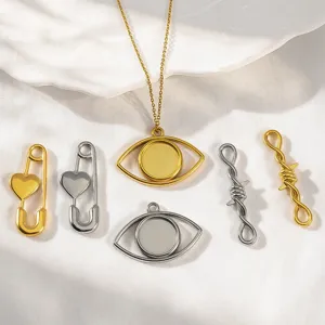 Stainless steel gold-plated evil eye pendants and heart safety pins for jewelry making