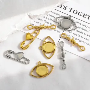 304 stainless steel gold plated heart pins and evil eye pendants for DIY jewelry