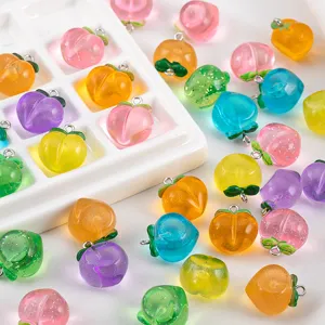 DIY 3D Transparent Peach Resin Pendants For Jewelry Making Bracelet Necklace Keychain Charms Glitter Acrylic Fruit Accessory