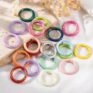 Hebilla de Anillo en O de Resorte de Aleación de Colores para DIY Llavero Accesorios de Joyería Color Macarón Anillo Abierto Redondo Galvanizado