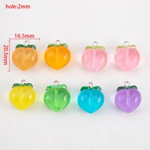 8pcs set of colorful 3D transparent resin peach pendants for DIY jewelry making 16.5mm