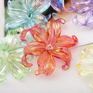 Cuentas de flores de lirio traslúcidas e irisadas para joyería DIY y accesorios para el cabello