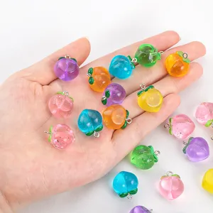 Assorted colorful 3D transparent resin peach pendants with glitter for DIY jewelry making