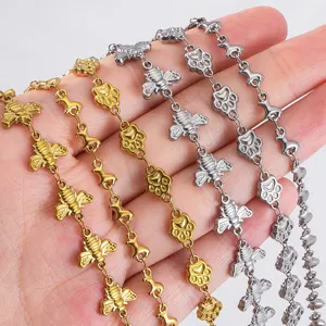 Vintage stainless steel bee and paw print DIY jewelry chain in gold and silver finish