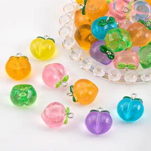Colorful transparent resin peach fruit pendants for DIY jewelry and crafts making projects
