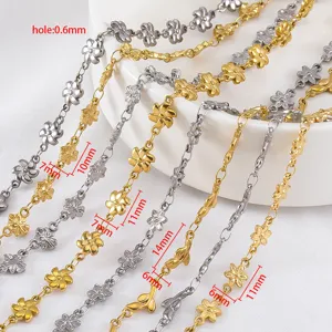 Pastoral style floral stainless steel chains for DIY jewelry making in gold and silver finishes