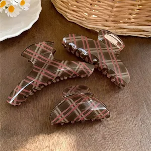 Pinza de Pelo de Acrílico a Cuadros Estilo Coreano Pasador Geométrico Vintage Elegante Abrazadera de Tiburón Accesorios Cabello Mujer