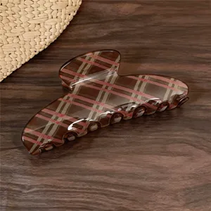 Pinza de pelo a cuadros retro para mujer, elegante pinza tiburón de resina para peinado diario.