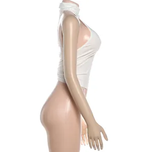 Sexy women high neck lace backless sleeveless slim fit tank top summer casual fashion wear