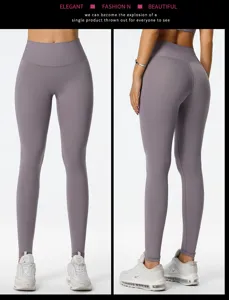 Dettaglio pantaloni yoga vita alta senza cuciture, vestibilità elastica per fitness.