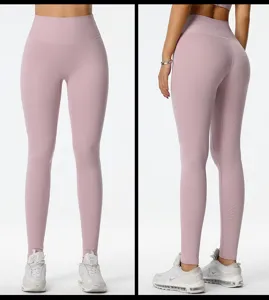 Vita alta senza cuciture effetto nudo push-up leggings yoga fitness stretch dettaglio.