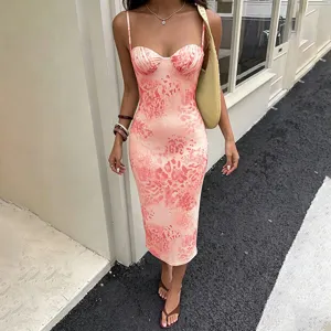 Detailed view of the pink leopard print bodycon slip dress, highlighting sexy fit.