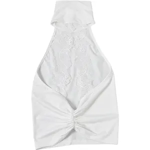 Women's Sexy High Neck Lace Patchwork Backless Sleeveless Slim Fit Summer Tank Top