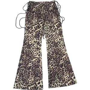 Leopard print low waist flare pants women casual summer sexy slim fit trousers streetwear