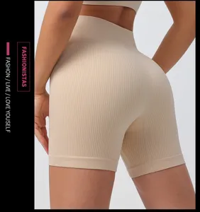 Shorts da yoga a vita alta a costine senza cuciture da donna, pantaloncini sportivi fitness.