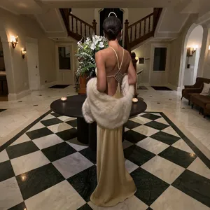 European summer sexy slim fit backless solid color bodycon long dress with white fur shawl