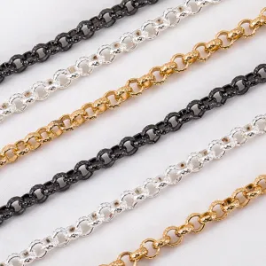 Cadenas en O de cobre grabado en oro, plata y negro para creación de joyas DIY