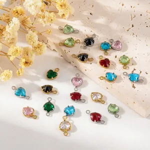 Glazen hartvormige hangers met 304 roestvrijstalen montuur voor DIY-sieraden.