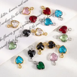 Kleurrijke glazen hartvormige bedels met roestvrijstalen montuur voor DIY sieraden