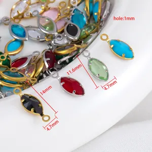 Varios dijes de vidrio marquise en acero inoxidable para la creación de joyas DIY